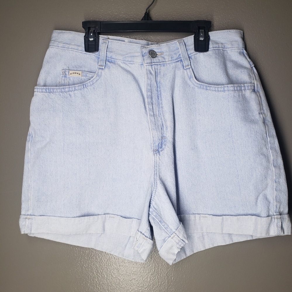 Riders By Lee Womens Vintage Shorts Light Wash High Waist Size 14 Med Wide Leg